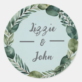 aangepaste Eucalyptus Krans, Wedding Favoriete Sti Ronde Sticker