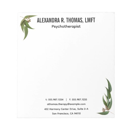 Aangepaste Eucalyptus Psychotherapeut Notitieblok (Voorkant)