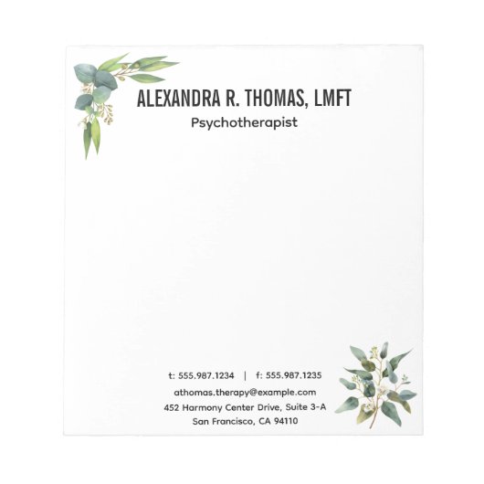 Aangepaste Eucalyptus therapeut-professioneel Notitieblok (Voorkant)