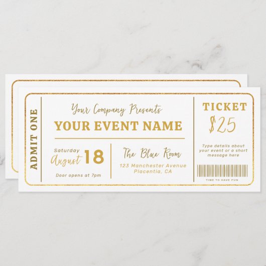 Aangepaste evenemententicket, Concert Fake Ticket, Kaart (Voorkant / Achterkant)