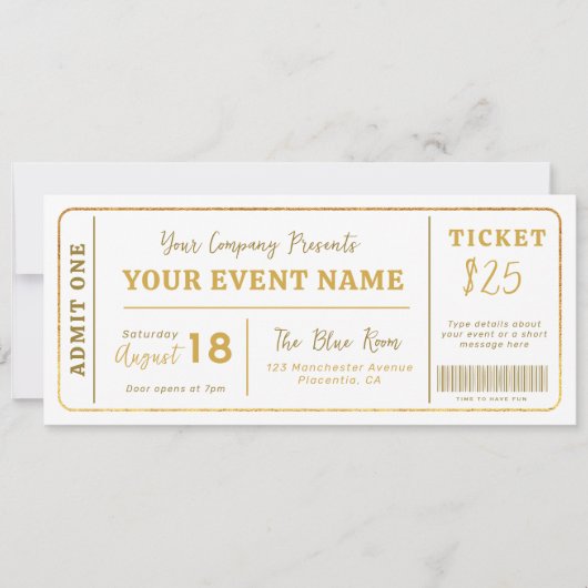 Aangepaste evenemententicket, Concert Fake Ticket, Kaart (Voorkant)