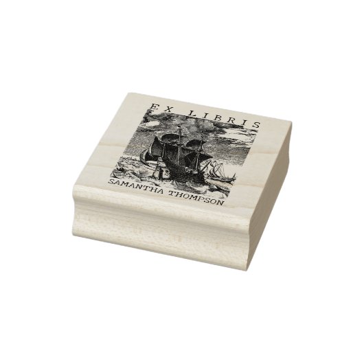 Aangepaste ex libris bibliotheekboek met oud schip rubberstempel (Stempel)