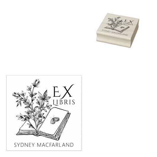 Aangepaste Ex Libris  Bloemenboek Rubberstempel (Gestempeld)