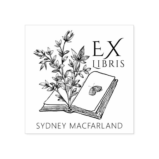 Aangepaste Ex Libris  Bloemenboek Rubberstempel (Afrduk)
