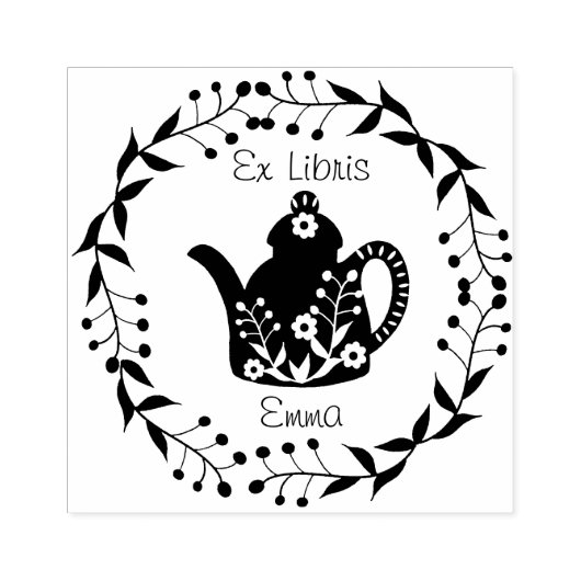 Aangepaste Ex Libris bloemtheepot Rubberstempel (Afrduk)