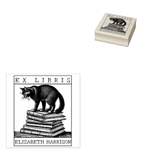 Aangepaste Ex Libris Boekplaat,  Kattenboek Rubberstempel (Gestempeld)