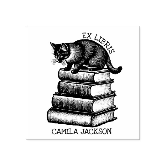 Aangepaste Ex Libris Boekplaat,  Kattenboek Rubberstempel (Afrduk)