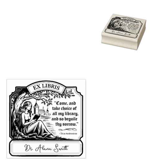 Aangepaste Ex Libris Elegant Shakespeare Quote Rubberstempel (Gestempeld)