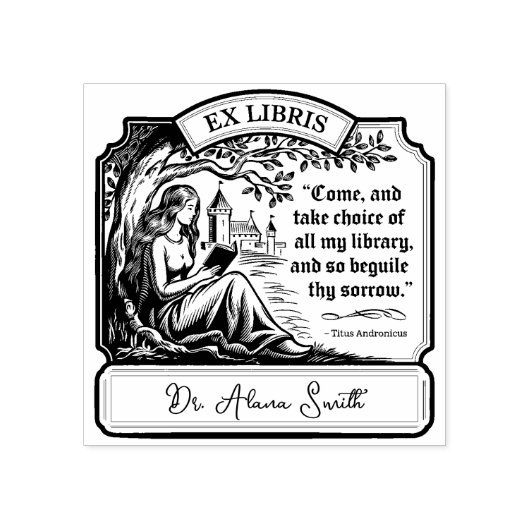 Aangepaste Ex Libris Elegant Shakespeare Quote Rubberstempel (Afrduk)