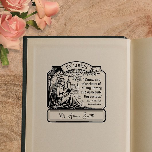 Aangepaste Ex Libris Elegant Shakespeare Quote Rubberstempel