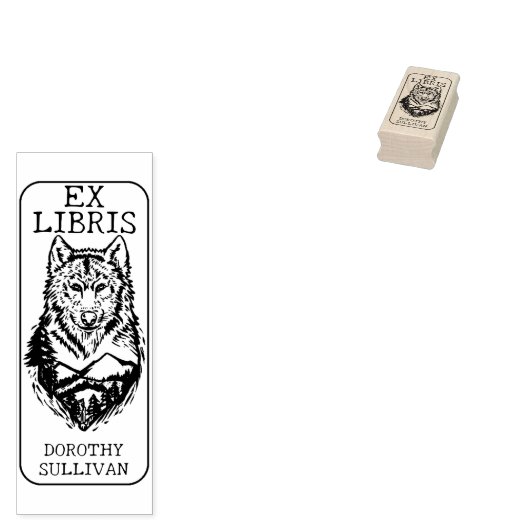 Aangepaste Ex Libris, Forest Wolf Bibliotheekboek Rubberstempel (Gestempeld)
