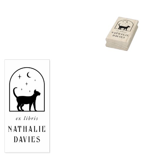 Aangepaste ex libris | Magische Maan Sterren & Kat Rubberstempel (Gestempeld)