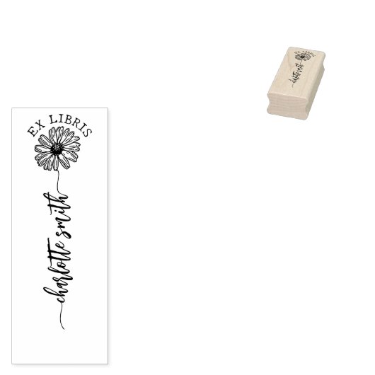 Aangepaste Ex Libris, Script Daisy Book Rubberstempel (Gestempeld)