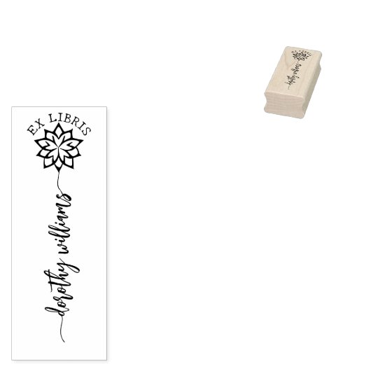 Aangepaste Ex Libris, Script Lotus Boek Rubberstempel (Gestempeld)
