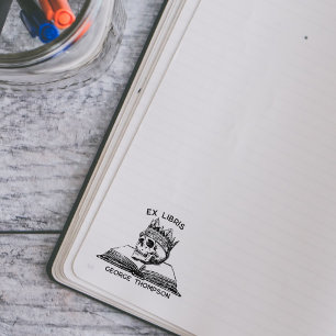 Aangepaste Ex Libris Vintage King Skull Bibliothee Rubberstempel