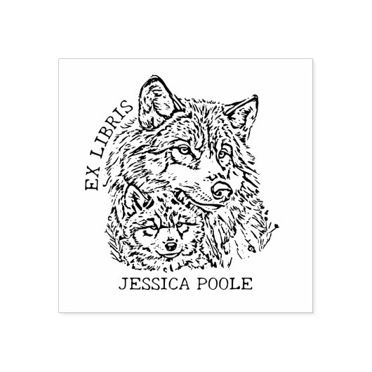Aangepaste Ex Libris Wolf Bookplate Rubberstempel (Afrduk)