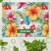 Aangepaste Exotische Waterverf Hawaiian Floral Theedoek (Gevouwen)