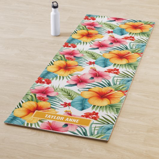 Aangepaste Exotische Waterverf Hawaiian Floral Yogamat (In situ)