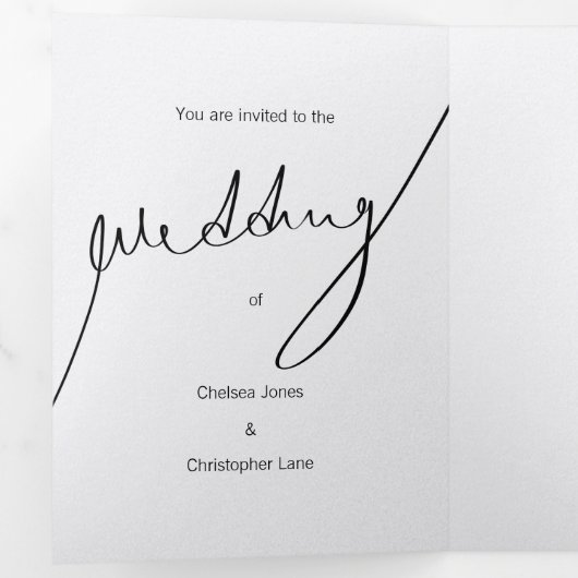 Aangepaste expeditie voor drivoudig huwelijk drieluik uitnodiging (Binnenzijde eerst)