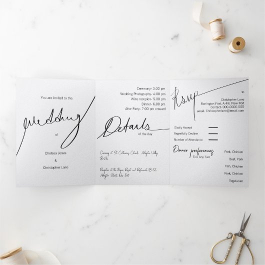 Aangepaste expeditie voor drivoudig huwelijk drieluik uitnodiging (Binnen)