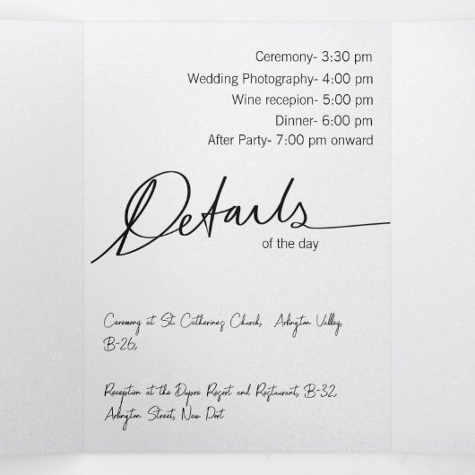 Aangepaste expeditie voor drivoudig huwelijk drieluik uitnodiging (Binnenkant midden)