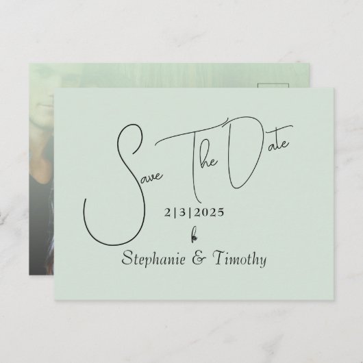 Aangepaste Faded Photo Mint minimalist Uitnodiging Briefkaart (Voorkant / Achterkant)