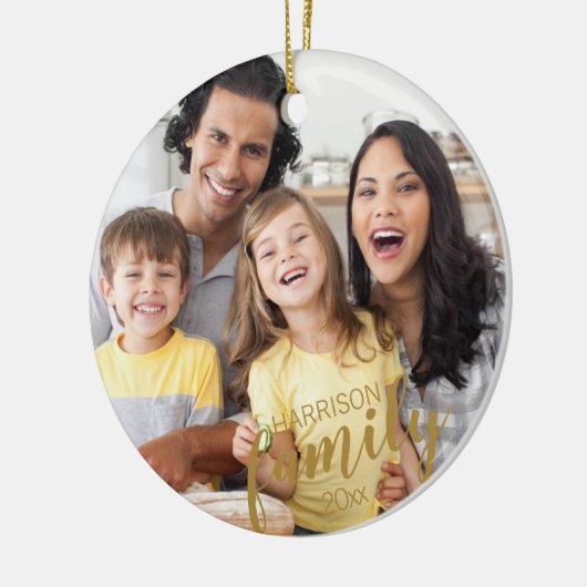 Aangepaste FAMILIE 2 Photo Gold Script Keepomwille Keramisch Ornament (Links)