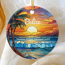 Aangepaste familie Belize vakantie faux Glas in lo Keramisch Ornament