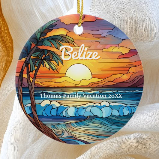Aangepaste familie Belize vakantie faux Glas in lo Keramisch Ornament
