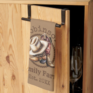 Aangepaste familie Boerderij Westerne cowboylaarze Theedoek