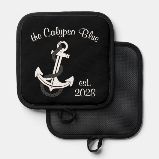 Aangepaste familie bootnaam en vastgestelde datum pannenlap (Voorkant / Achterkant)