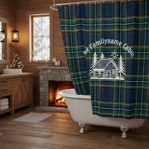 Aangepaste Familie Cabin Tartan Plaid Douchegordij Douchegordijn