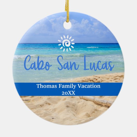 Aangepaste familie Cabo San Lucas Vakantie Kerstmi Keramisch Ornament (Achterkant)