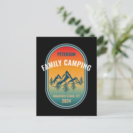 Aangepaste Familie Camping  Sunset Adventure Briefkaart (Staand voorkant)