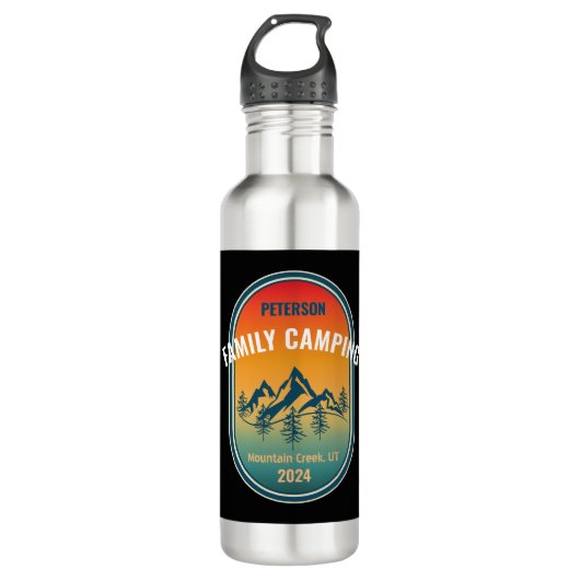 Aangepaste Familie Camping  Sunset Adventure Waterfles (Voorkant)