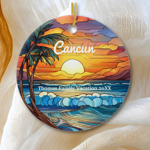 Aangepaste Familie Cancun Vakantie Faux Glas in lo Keramisch Ornament