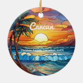 Aangepaste Familie Cancun Vakantie Faux Glas in lo Keramisch Ornament (Achterkant)