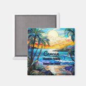 Aangepaste Familie Cancun Vakantie Faux Glas in lo Magneet (Voorkant / Achterkant)