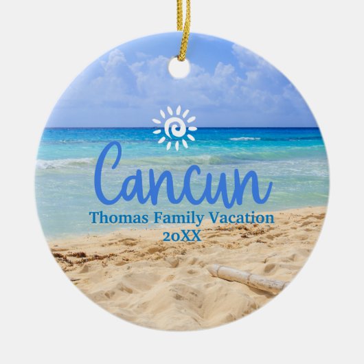 Aangepaste familie Cancun vakantie kerstboom Keramisch Ornament (Voorkant)