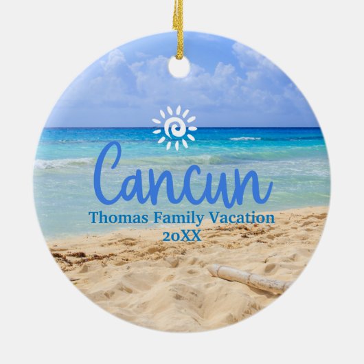 Aangepaste familie Cancun vakantie kerstboom Keramisch Ornament (Achterkant)