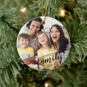 Aangepaste FAMILIE (donkere tekst) 2-foto-toetsenb Keramisch Ornament
