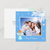 Aangepaste familie en engel op lichtblauwe kerstka (Voorkant / Achterkant)