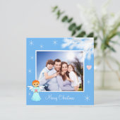 Aangepaste familie en engel op lichtblauwe kerstka (Staand voorkant)