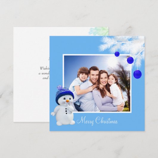 Aangepaste familie en Snowman op Sky Blue Kerstmis (Voorkant / Achterkant)