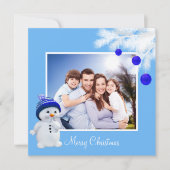 Aangepaste familie en Snowman op Sky Blue Kerstmis (Voorkant)