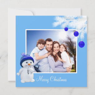 Aangepaste familie en Snowman op Sky Blue Kerstmis
