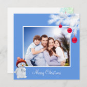 Aangepaste familie en Snowman op Sky Blue Kerstmis (Voorkant / Achterkant)