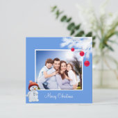 Aangepaste familie en Snowman op Sky Blue Kerstmis (Staand voorkant)
