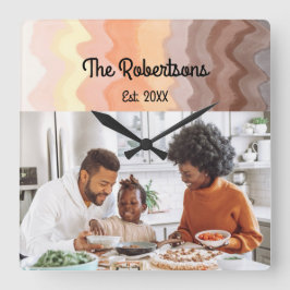 Aangepaste familie foto aandenken retro strepen om vierkante klok