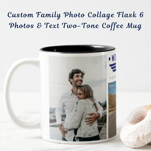 Aangepaste Familie Foto Collage Flask 6 Foto's & T Tweekleurige Koffiemok